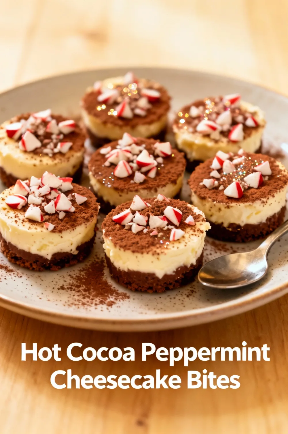 Hot Cocoa Peppermint Cheesecake Bites