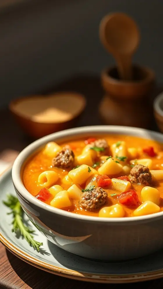 One Pot Macaroni Cheeseburger Soup Hearty Delicious