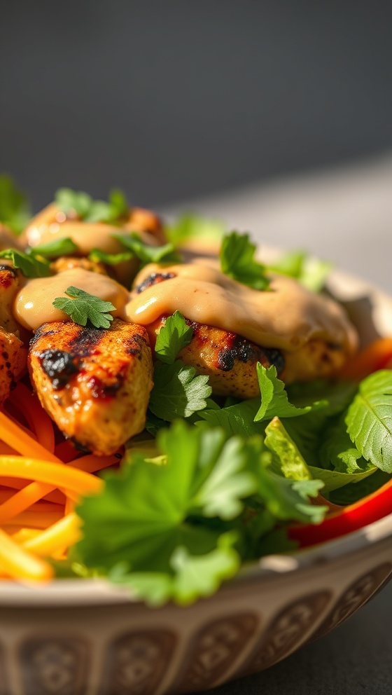 Grilled Thai Chicken Bowls With Peanut Sauce Easy Recipe