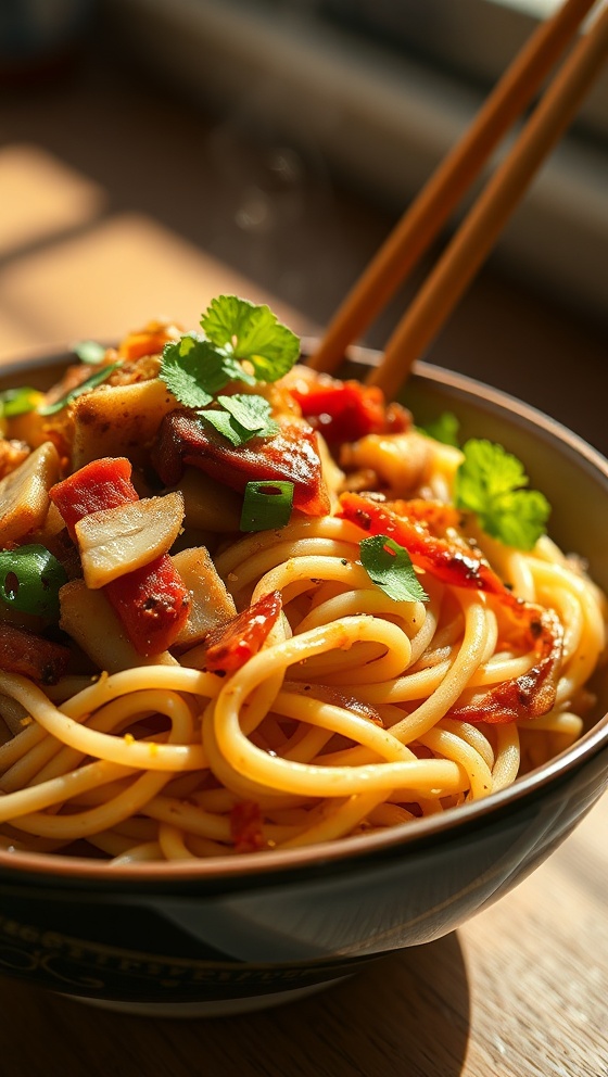 Loaded Rice Noodle Stir Fry With Crispy Garlic Gluten Free
