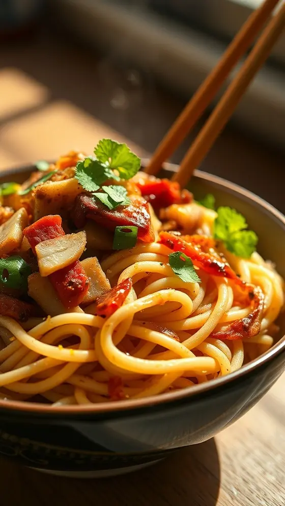 Loaded Rice Noodle Stir Fry With Crispy Garlic Gluten Free
